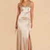 Gloria Shiny Satin Dress - Neutral Champagne