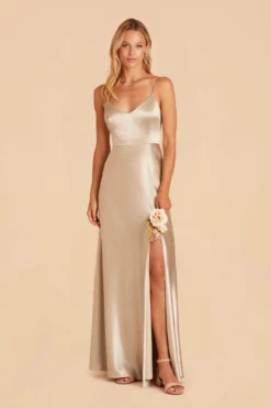 Jay Shiny Satin Dress - Neutral Champagne -US Skirt Sales 2024 neutral champagne jay satin bridesmaid dress 01