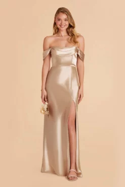 Mia Shiny Satin Convertible Dress - Neutral Champagne
