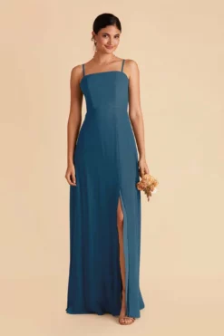 Chris Convertible Chiffon Dress - Ocean Blue -US Skirt Sales 2024 ocean blue chris convertible slit bridesmaid dress 02