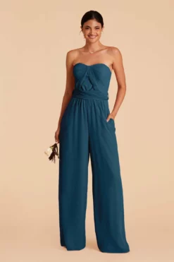 Gigi Convertible Jumpsuit - Ocean Blue -US Skirt Sales 2024 ocean blue gigi convertible slit bridesmaid jumpsuit 02