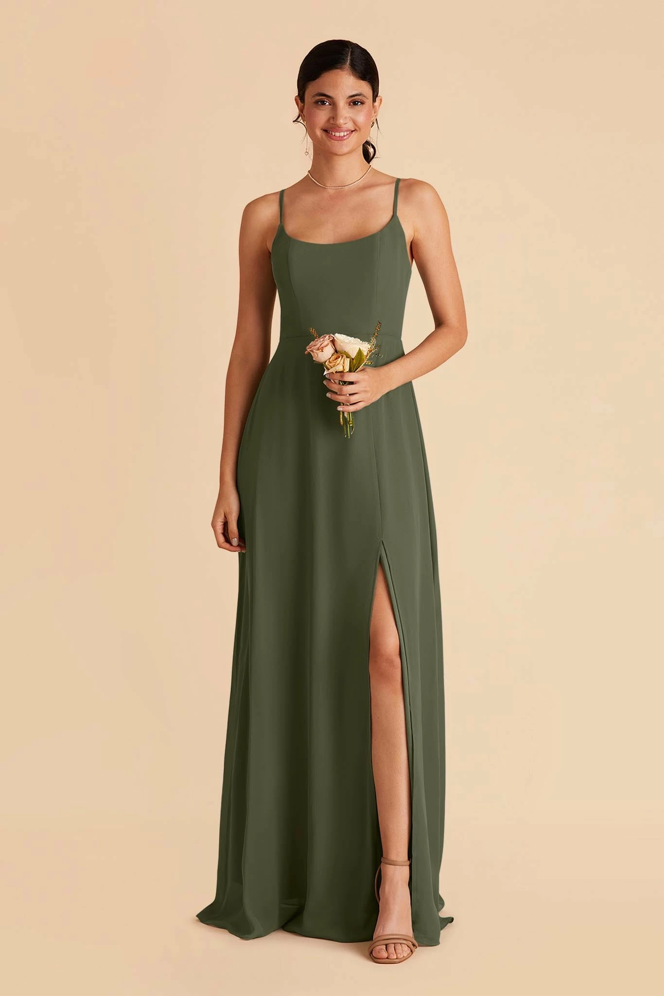 Amy Chiffon Dress - Olive 1 Amy Chiffon Dress - Olive