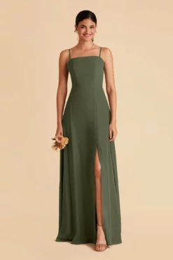 Chris Convertible Chiffon Dress - Olive -US Skirt Sales 2024 olive chris convertible slit bridesmaid dress 01