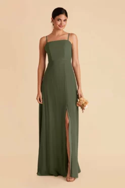 Chris Convertible Chiffon Dress - Olive -US Skirt Sales 2024 olive chris convertible slit bridesmaid dress 02