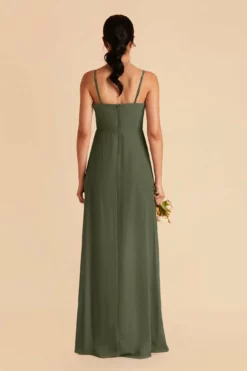 Chris Convertible Chiffon Dress - Olive -US Skirt Sales 2024 olive chris convertible slit bridesmaid dress 03