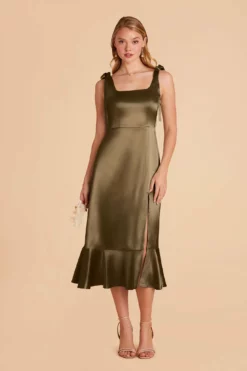Eugenia Shiny Satin Convertible Midi Dress - Olive 12 Eugenia Shiny Satin Convertible Midi Dress - Olive -US Skirt Sales 2024 olive eugenia convertible satin bridesmaid dress 02