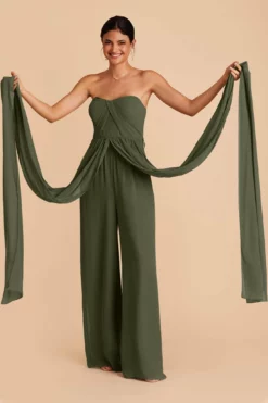 Gigi Convertible Jumpsuit - Olive -US Skirt Sales 2024 olive gigi convertible slit bridesmaid jumpsuit 02