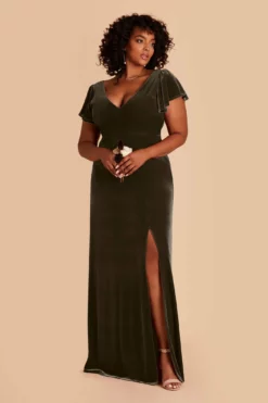 Hannah Velvet Dress - Olive -US Skirt Sales 2024 olive hannah velvet plus size bridesmaid dress 02