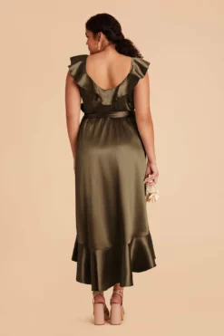 James Shiny Satin Midi Dress - Olive -US Skirt Sales 2024 olive james satin plus size bridesmaid dress 04 98d9e340 da3d 43ee a91c 4f09aa668631