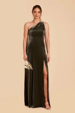 Kira Velvet Dress - Olive -US Skirt Sales 2024 olive kira velvet bridesmaid dress 01
