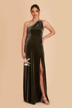 Kira Velvet Dress - Olive -US Skirt Sales 2024 olive kira velvet bridesmaid dress 04