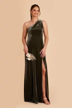Kira Velvet Dress - Olive -US Skirt Sales 2024 olive kira velvet bridesmaid dress 05