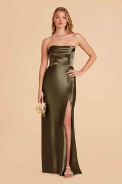 Mia Shiny Satin Convertible Dress - Olive -US Skirt Sales 2024 olive mia convertible satin bridesmaid dress 05