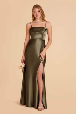 Mia Shiny Satin Convertible Dress - Olive -US Skirt Sales 2024 olive mia convertible satin bridesmaid dress 06