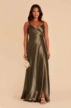 Cindy Shiny Satin Dress - Olive -US Skirt Sales 2024 olive satin convertible bridesmaid dress 02