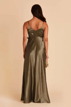 Cindy Shiny Satin Dress - Olive -US Skirt Sales 2024 olive satin convertible bridesmaid dress 07
