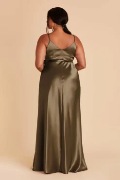 Cindy Shiny Satin Dress - Olive -US Skirt Sales 2024 olive satin plus size convertible bridesmaid dress 06