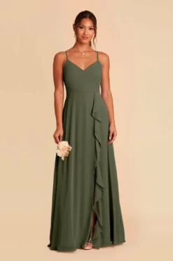 Theresa Chiffon Dress - Olive -US Skirt Sales 2024 olive theresa convertible slit bridesmaid dress 01