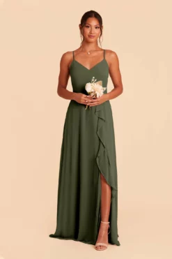 Theresa Chiffon Dress - Olive -US Skirt Sales 2024 olive theresa convertible slit bridesmaid dress 02