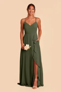 Theresa Chiffon Dress - Olive -US Skirt Sales 2024 olive theresa convertible slit bridesmaid dress 03