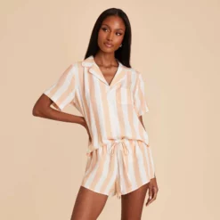 Eddie Pajama Set - Orange Stripe 13 Eddie Pajama Set - Orange Stripe -US Skirt Sales 2024 orange striped eddie bridesmaid pajamas set 03