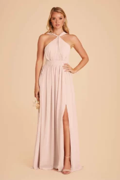 Kiko Chiffon Dress - Pale Blush -US Skirt Sales 2024 pale blush kiko slit bridesmaid dress 02