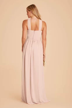 Kiko Chiffon Dress - Pale Blush -US Skirt Sales 2024 pale blush kiko slit bridesmaid dress 03