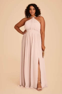Kiko Chiffon Dress - Pale Blush -US Skirt Sales 2024 pale blush kiko slit plus size bridesmaid dress 01 19f6b267 437e 48f6 8381 126aecbaec80