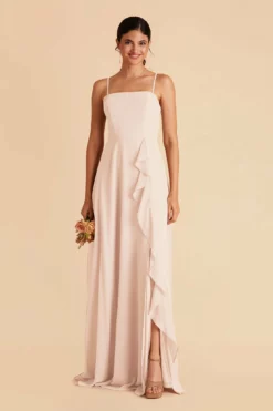 Winnie Convertible Chiffon Dress - Pale Blush -US Skirt Sales 2024 pale blush winnie convertible slit bridesmaid dress 02