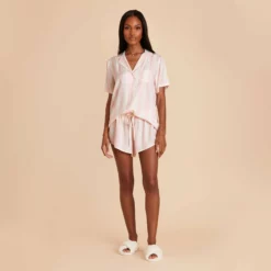 Eddie Pajama Set - Pink Stripe -US Skirt Sales 2024 pink striped eddie bridesmaid pajamas set 01