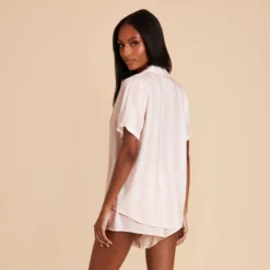 Eddie Pajama Set - Pink Stripe -US Skirt Sales 2024 pink striped eddie bridesmaid pajamas set 05