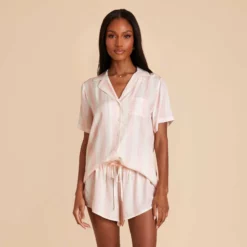 Eddie Pajama Set - Pink Stripe -US Skirt Sales 2024 pink striped eddie bridesmaid pajamas set 06