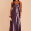 Cindy Shiny Satin Dress - Plum