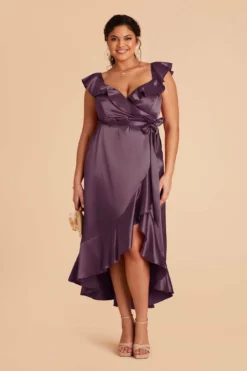 James Shiny Satin Midi Dress - Plum 11 James Shiny Satin Midi Dress - Plum -US Skirt Sales 2024 plum james slit plus size bridesmaid dress 02
