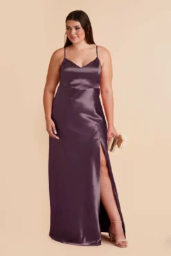Jay Shiny Satin Dress - Plum -US Skirt Sales 2024 plum jay satin plus size bridesmaid dress 01