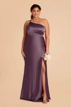 Kensie Shiny Satin Dress - Plum -US Skirt Sales 2024 plum kensie satin plus size bridesmaid dress 02
