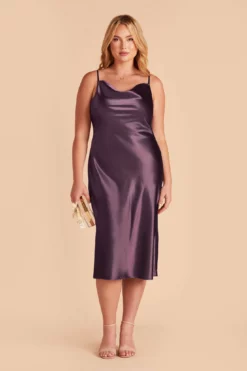 Lisa Shiny Satin Midi Dress - Plum -US Skirt Sales 2024 plum lisa midi plus size bridesmaid dress 01