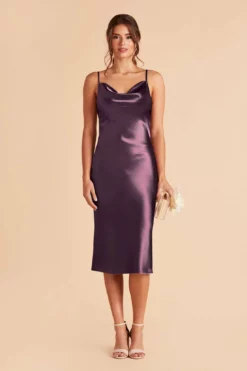 Lisa Shiny Satin Midi Dress - Plum -US Skirt Sales 2024 plum lisa midi satin bridesmaid dress 02