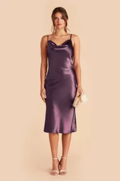 Lisa Shiny Satin Midi Dress - Plum -US Skirt Sales 2024 plum lisa midi satin bridesmaid dress 03