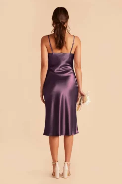 Lisa Shiny Satin Midi Dress - Plum -US Skirt Sales 2024 plum lisa midi satin bridesmaid dress 05