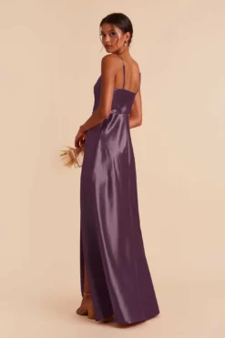 Lisa Long Shiny Satin Dress - Plum -US Skirt Sales 2024 plum lisa slit satin bridesmaid dress 05