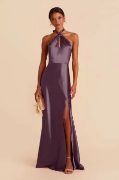 Monica Shiny Satin Dress - Plum