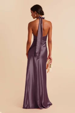 Monica Shiny Satin Dress - Plum -US Skirt Sales 2024 plum monica slit satin bridesmaid dress 05