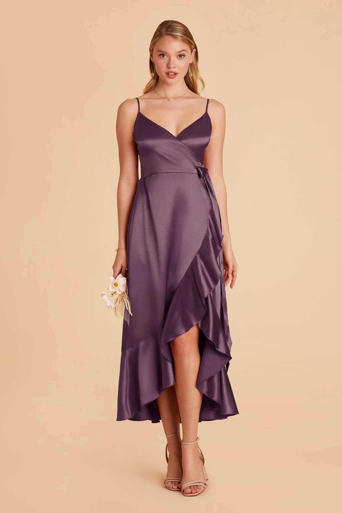 YC Shiny Satin Midi Dress - Plum 1 YC Shiny Satin Midi Dress - Plum
