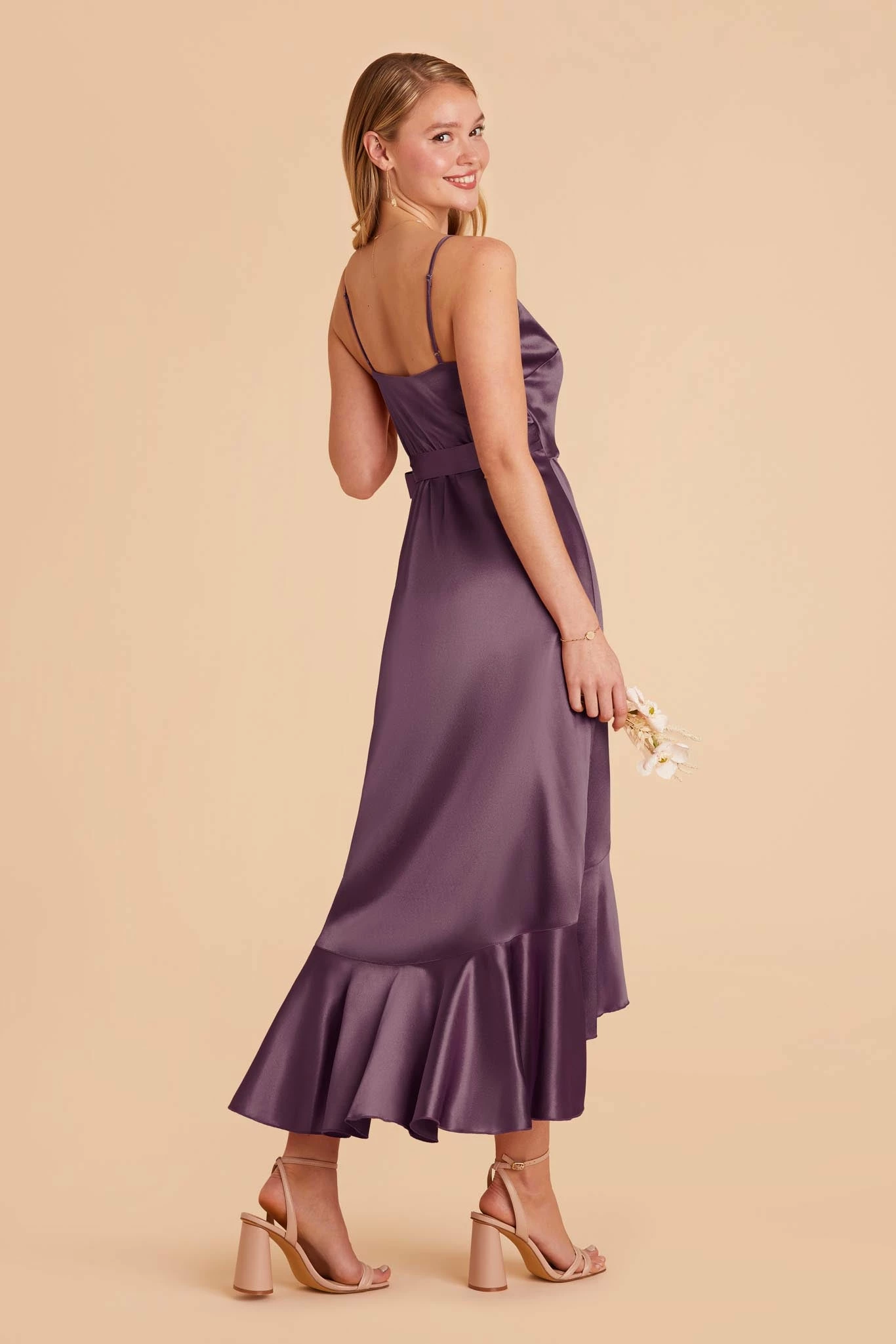 YC Shiny Satin Midi Dress - Plum 5 YC Shiny Satin Midi Dress - Plum - Image 5
