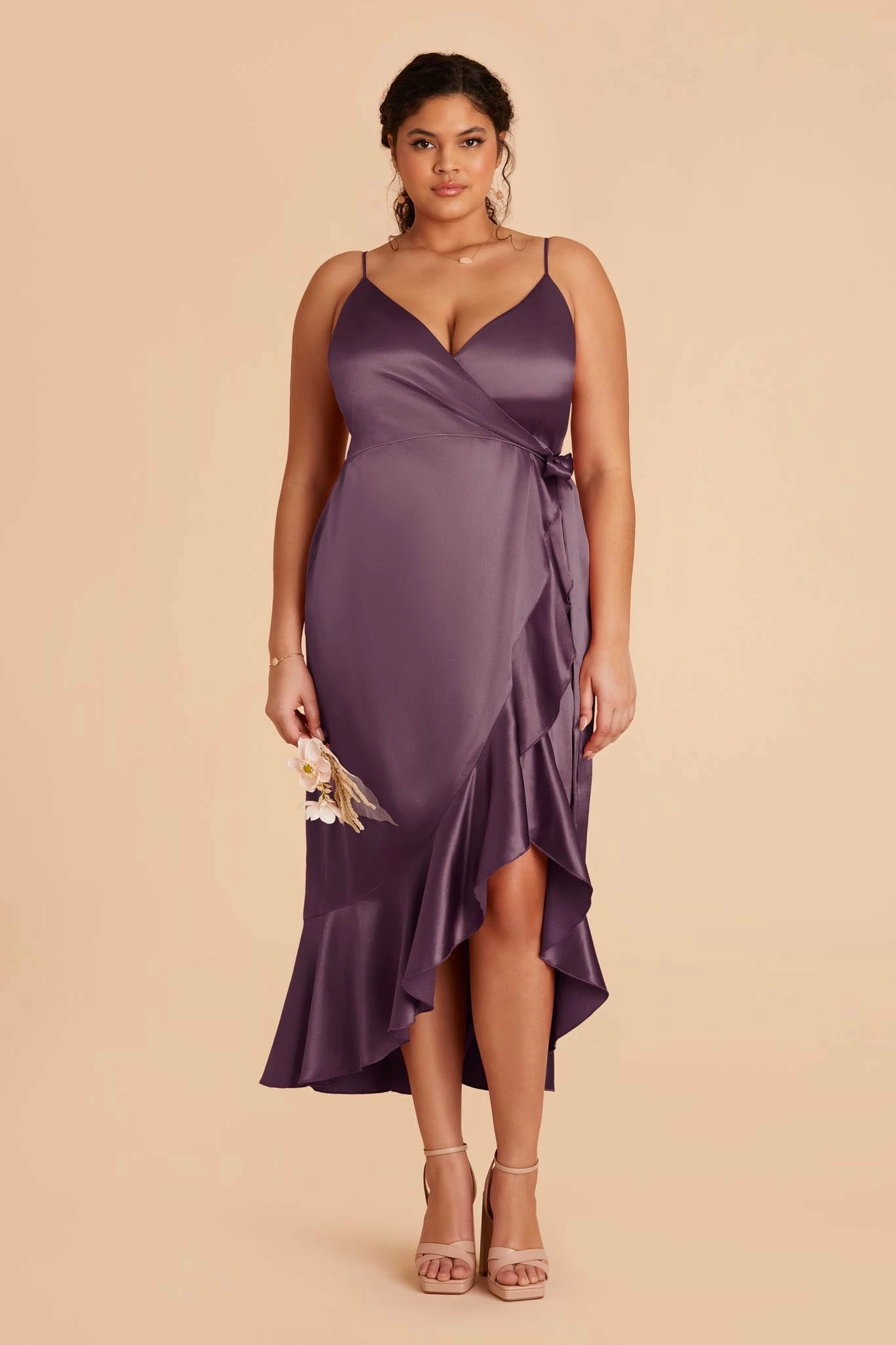 YC Shiny Satin Midi Dress - Plum 2 YC Shiny Satin Midi Dress - Plum - Image 2