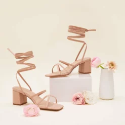 Rocky Chunky Heel - Nude Blush -US Skirt Sales 2024 rocky nude blush bridesmaid shoes flat lay 01 rt