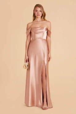 Mia Shiny Satin Convertible Dress - Rose Gold -US Skirt Sales 2024 rose gold mia convertible satin bridesmaid dress 02