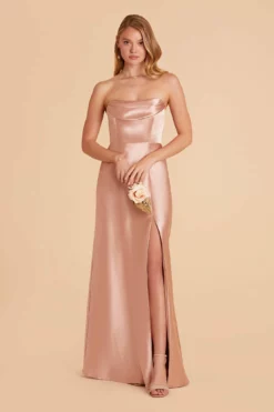 Mia Shiny Satin Convertible Dress - Rose Gold -US Skirt Sales 2024 rose gold mia convertible satin bridesmaid dress 04