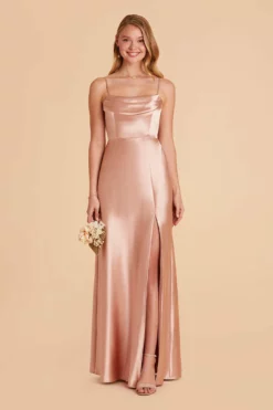 Mia Shiny Satin Convertible Dress - Rose Gold